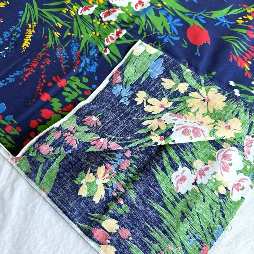 Vtg Leon B Rosenblatt Textile Vibrant Red Yellow Green Blue Floral Garden 96
